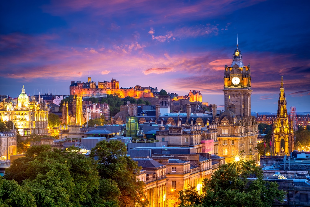 Ariel View Of The Oldest Buildings In Edinburgh From Carlton Hill